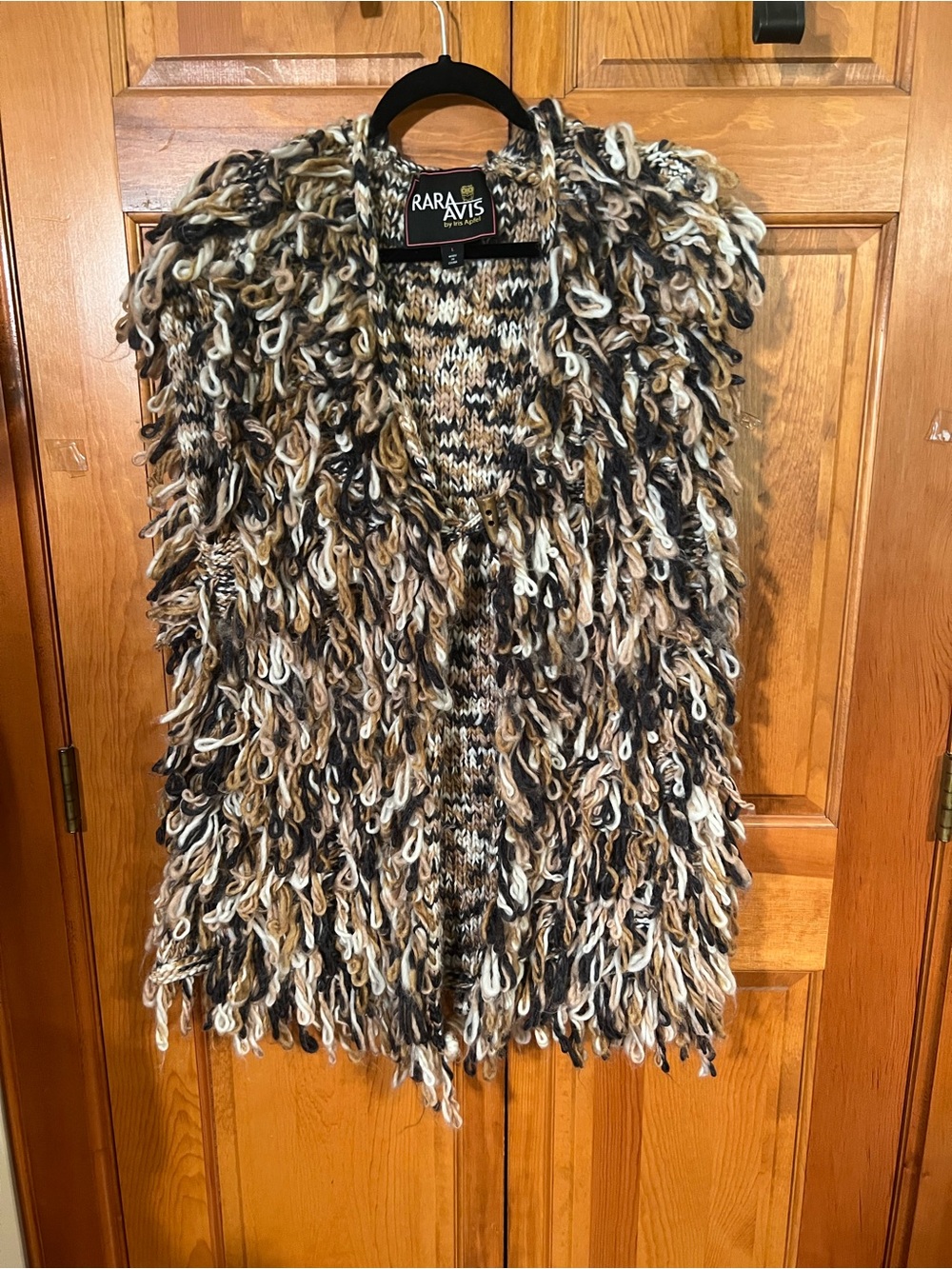 Multicolor Loop Fringe Teddy Vest - Brown/Cream/Black